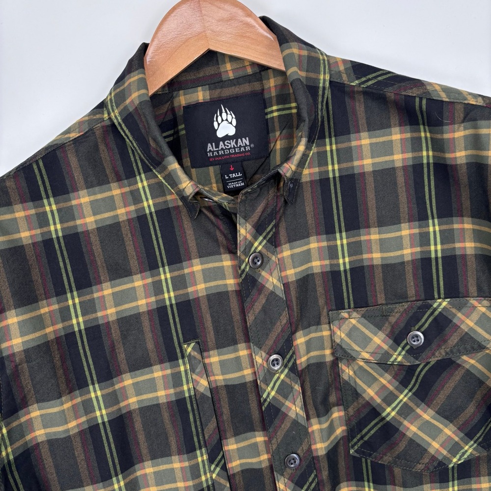 Alaskan Hardgear Boars Nest Flannel Shirt Mens L Tall Brown Plaid Performance